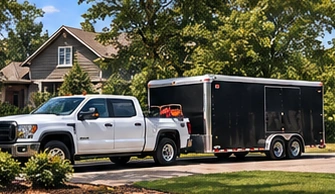 Landscaping pickup and enclosed equipment trailer
